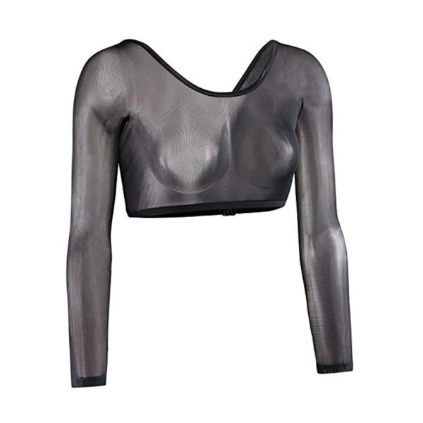 Women Both Side Wear Sheer Plus Size V neck Long Sleeve Seamless Arm Shaper Crop Top 2