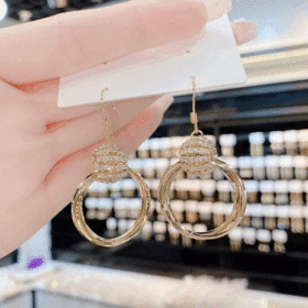 Rhinestone Layered Hoop Earrings - image 1