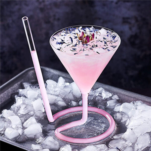 220ml Cocktail Glass Creative Screw Spiral Straw Molecule Wine Glass Champagne Goblet Party Bar Drinking Glasses 5