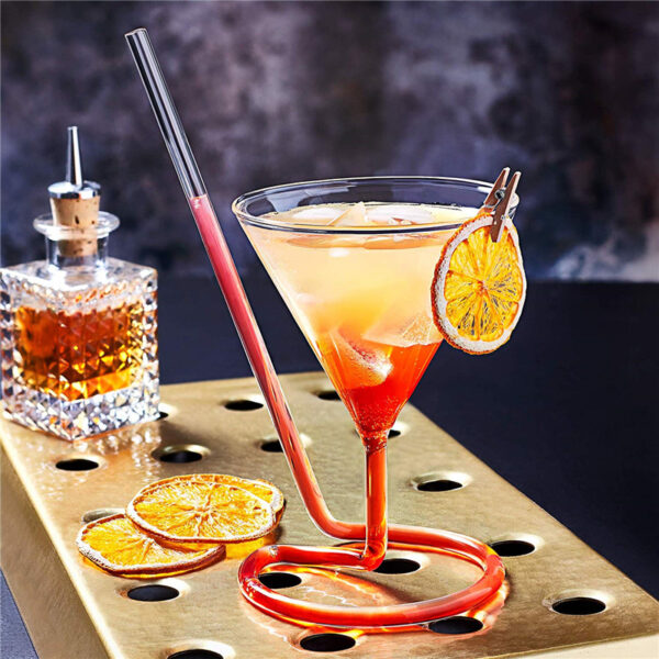 220ml Cocktail Glass Creative Screw Spiral Straw Molecule Wine Glass Champagne Goblet Party Bar Drinking Glasses