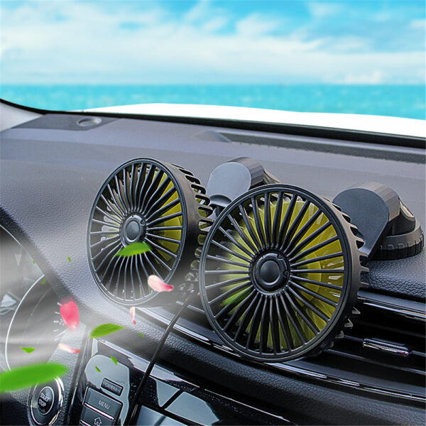 Car Dual Fan Car Interior Accessories 360 Degrees round Car Cooling Accessories Swing Fan Ventilation Board 1