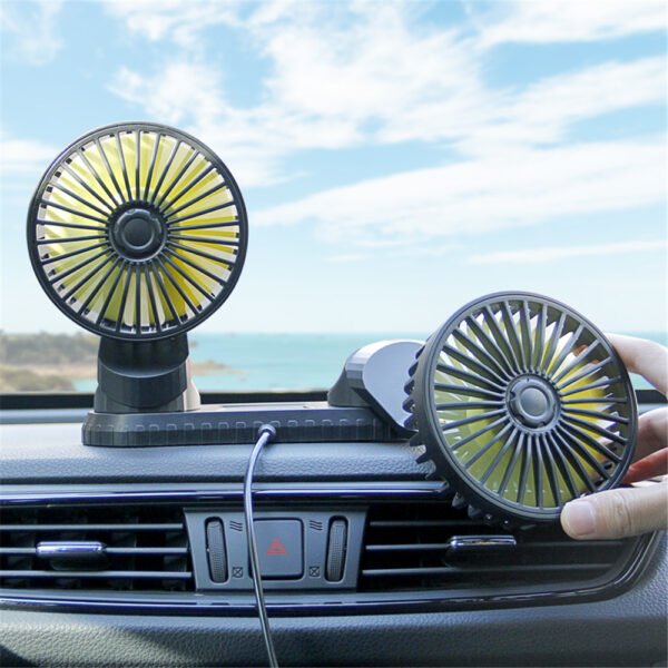 Car Dual Fan Car Interior Accessories 360 Degrees round Car Cooling Accessories Swing Fan Ventilation Board 3