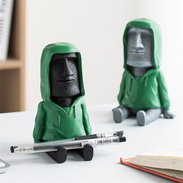 Creative Moai Stone Villain Mobile Phone Holder Decoration Office Desktop Pen Holder Tablet Computer Lazy Convenient 3