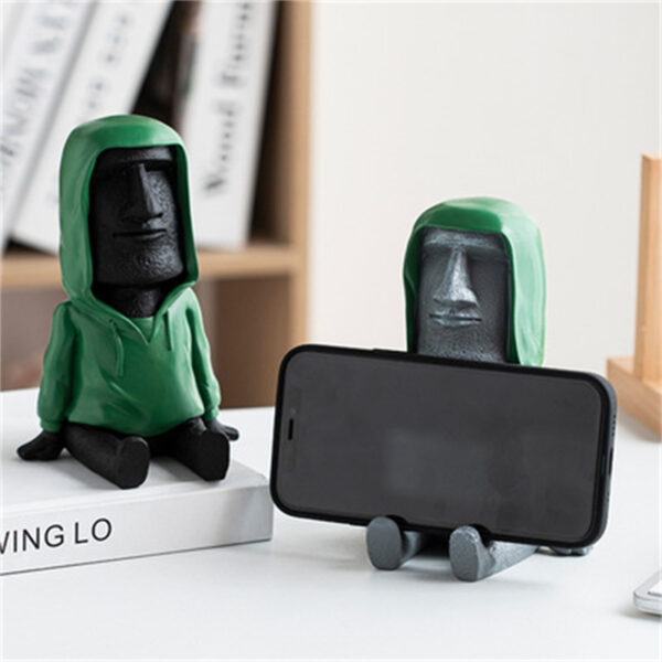 Creative Moai Stone Villain Mobile Phone Holder Decoration Office Desktop Pen Holder Tablet Computer Lazy Convenient