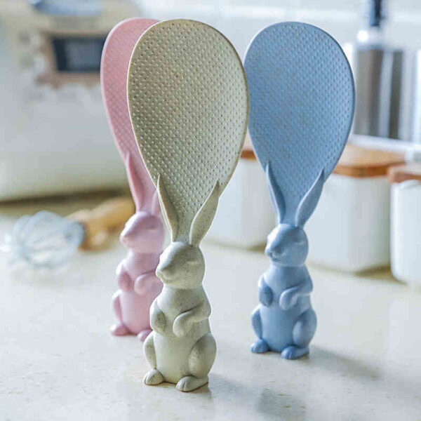 Creative Wheat Straw Rice Spoon Cute Rabbit Non stick Rice Stereoscopic Rice Shovel Household Plastic Cartoon 4