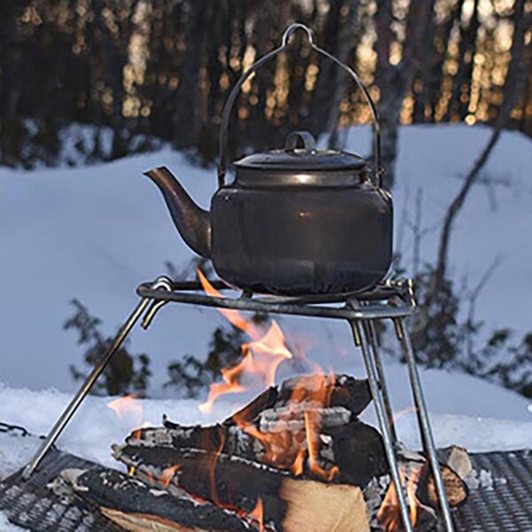 I-Rack Yokupheka Yangaphandle Egoqekayo I-Campfire Cooking Stand Stainless Stee L Izesekeli ze-Open Fire Camping Tripod Grill 2