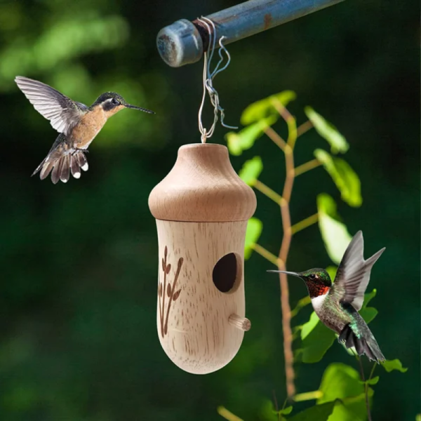 Handmade Outside Wooden Hummingbird House Hanging Swing Hummingbird for Wren Swallow Sparrow Houses Gift for Nature 1