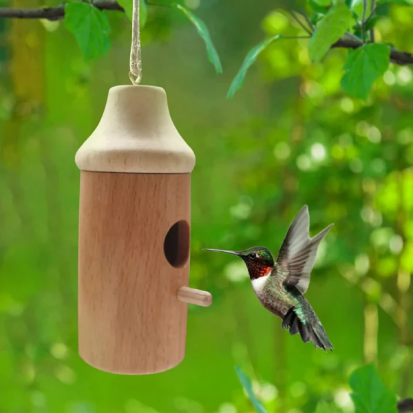 Handmade Outside Wooden Hummingbird House Hanging Swing Hummingbird for Wren Swallow Sparrow Houses Gift for Nature 2