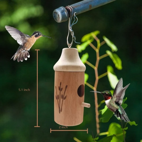 Handmade Outside Wooden Hummingbird House Hanging Swing Hummingbird for Wren Swallow Sparrow Houses Gift for Nature 4