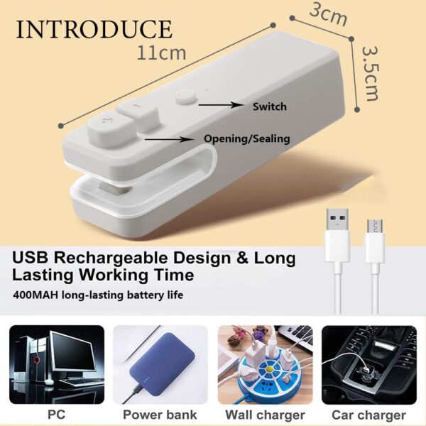Heat Sealer Mini Handheld Sealing Vacuum Machine Portable 2in 1 USB Charging Food Snack Plastic Storage 2