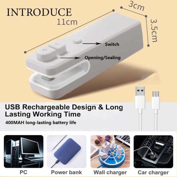 Heat Sealer Mini To'oto'o To'oto'o Hiri Mīhini Vacuum Kawe 2in 1 USB Toha Kai Paramanawa Pupuri Kirihou 2