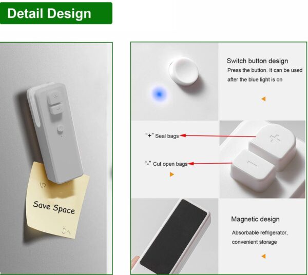 Heat Sealer Mini Handheld þéttingu tómarúmsvél Færanleg 2in 1 USB hleðsla Matur Snarl Plastgeymsla 3