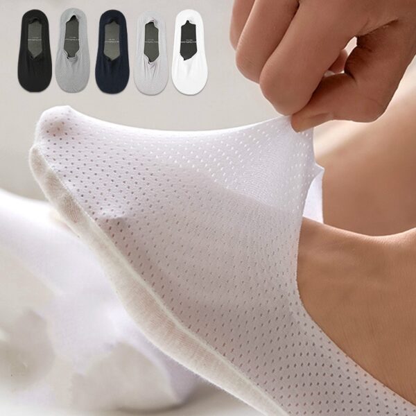 Invisible Mesh Ice Silk Hollow Breathable Boat Socks Men Woman Summer Silicone Heel Anti Slip Ultra 1