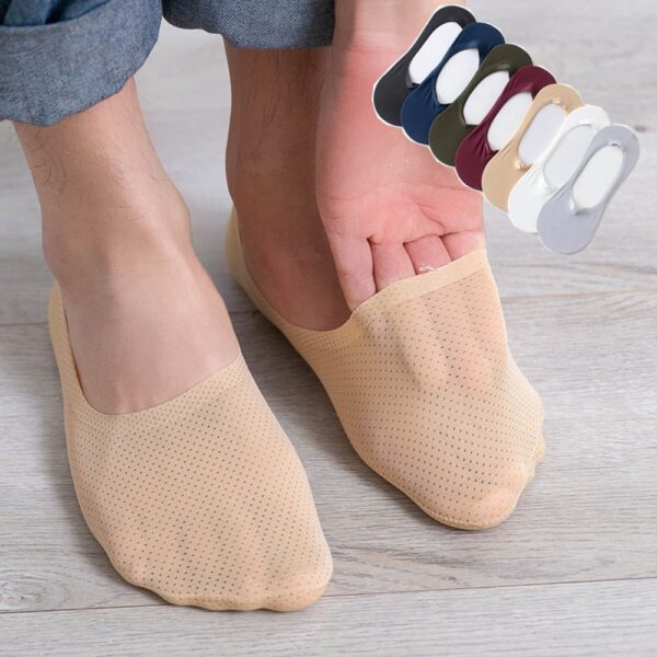 Invisible Mesh Ice Silk Hollow Breathable Boat Socks Men Woman Summer Silicone Heel Anti Slip Ultra