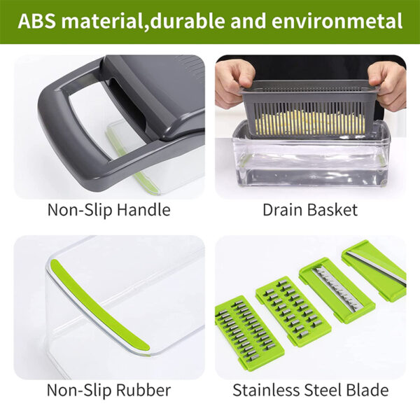 LMETJMA 11 in 1 Vegetable Chopper Fruit Slicer Mandoline Slicer Cutter with Drain Basket Potato Onion 2