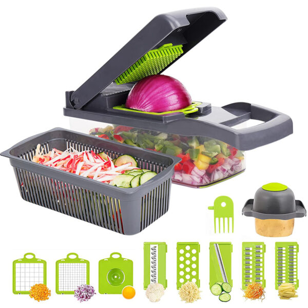 LMETJMA 11 in 1 Sayur Chopper Buah Slicer Mandoline Slicer Cutter jeung Tiriskeun Basket Kentang Bawang