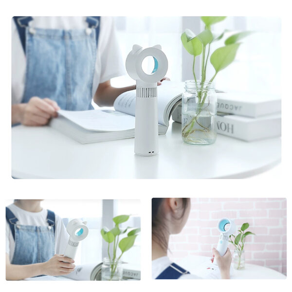 Mini Bladeless Fan Portable Hand held Cute Cat USB Rechargeable Cooling Fans 2000mAh Mute for Home 3