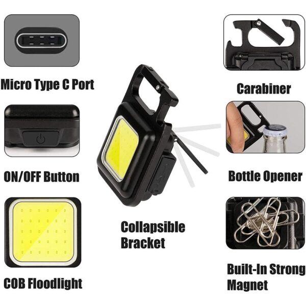 Mini LED Flashlight Work Light Portable Pocket Flashlight Keychains USB Rechargeable For Outdoor Camping Small Light 4