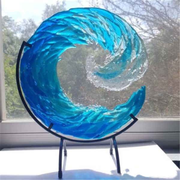 Ocean Wave Fused Glass Sculpture Creative Gradient Blue Ornament Decoration Shape Resin Art Crafts Home Decor 1