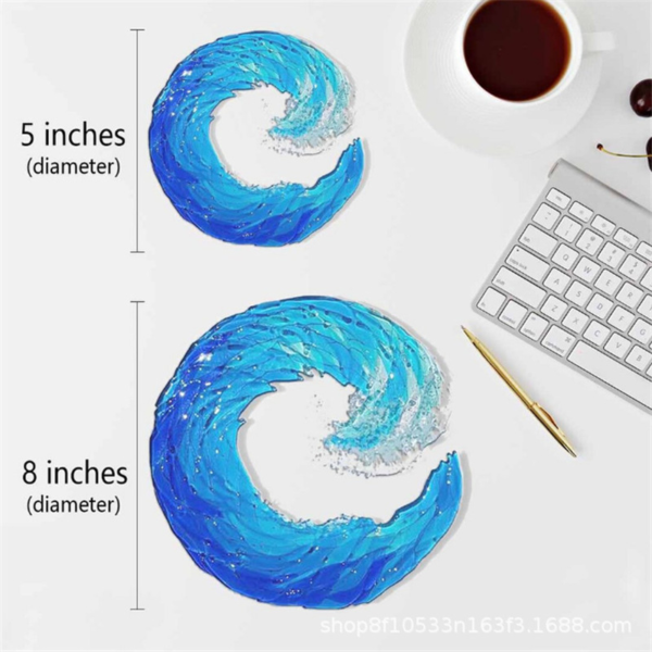 Ocean Wave Fused Glass Sculpture Creative Gradient Blue Ornament Decoration Shape Resin Art Crafts Home Decor 2