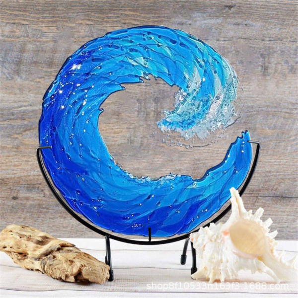 Ocean Wave Fused Glass Sculpture Creative Gradient Blue Ornament Decoration Shape Resin Art Crafts ການຕົກແຕ່ງເຮືອນ