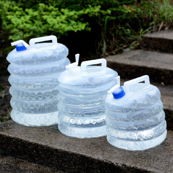 Outdoor 5L truck bucket plastic telescopic storage folding water bag faucet PE drinking camping utensils bladder 3