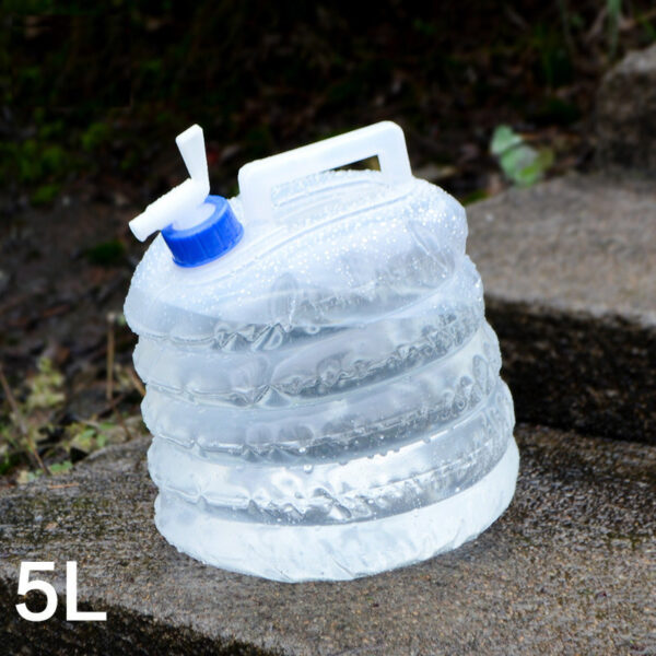 Seau de camion d'extérieur 5L, stockage télescopique en plastique, sac d'eau pliable, robinet PE, ustensiles de camping, vessie