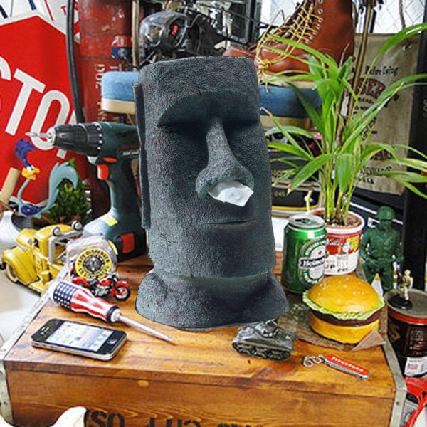 Paper Tissue Box Container Resin Eco Friendly Moai Easter Island Stone Car Tissue Holder Figure Wipes 1