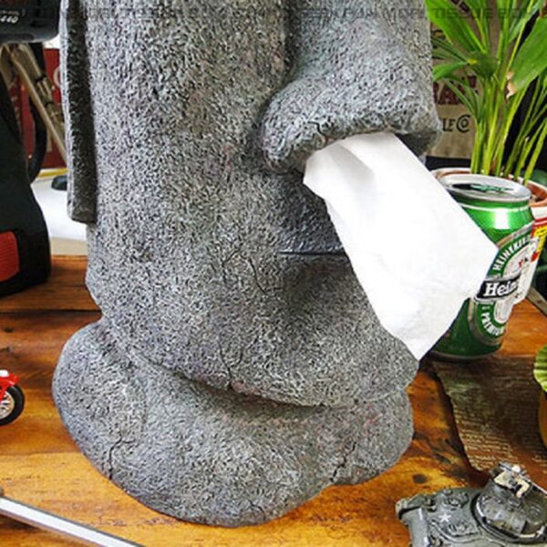 Paper Tissue Box Container Resin Eco Friendly Moai Easter Island Stone Car Tissue Holder Figure Wipes 4