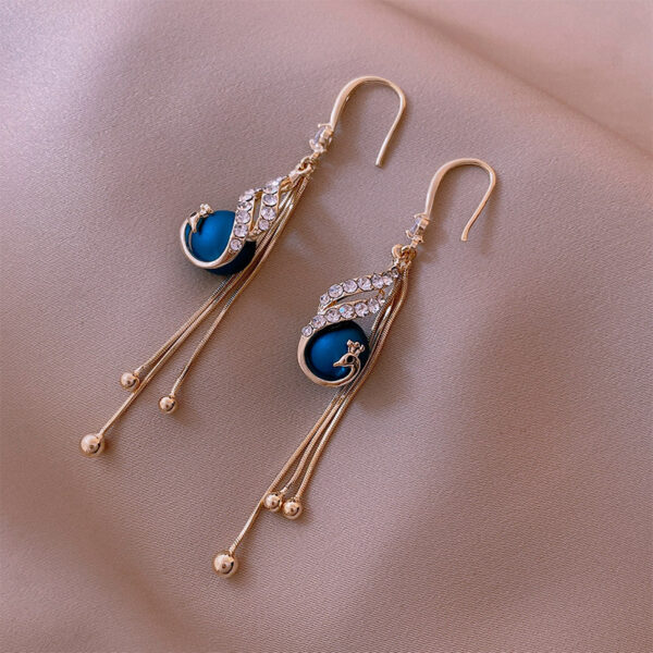 S925 Japan and South Korea new analog blue peacock pearl tassel female earrings 2021 Spring Festival 1