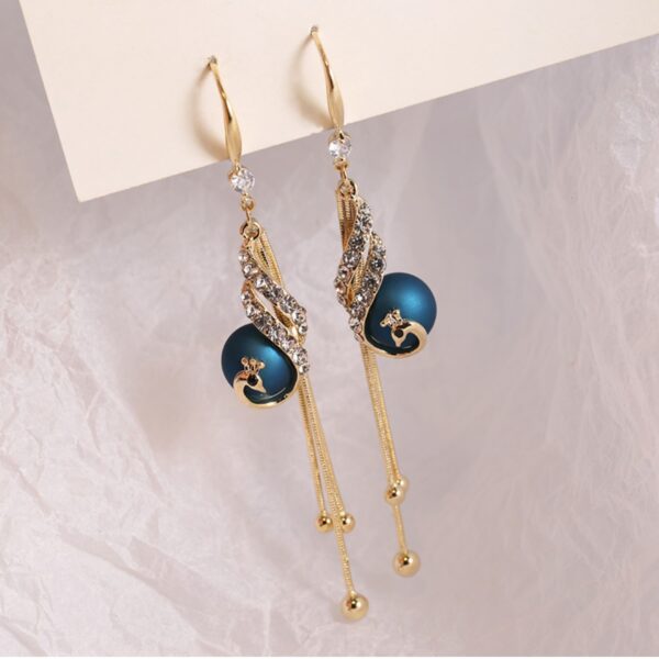 S925 Japan and South Korea new analog blue peacock pearl tassel female earrings 2021 Spring Festival 2