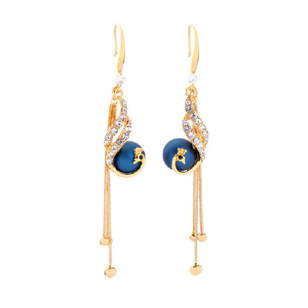 S925 Japan and South Korea new analog blue peacock pearl tassel female earrings 2021 Spring Festival 4