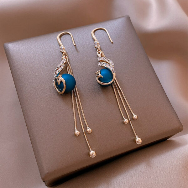 S925 Japan and South Korea new analog blue peacock pearl tassel female earrings 2021 Spring Festival