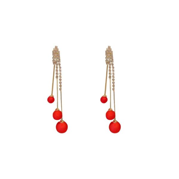 S925 Silver Needle Red Imitation Pearl Tassel Earrings Fashion Net Red Earrings Female 2021 New Trendy 4