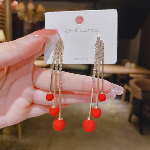 S925 Silver Needle Red Imitation Pearl Tassel Earrings Fashion Net Red Earrings Female 2021 New