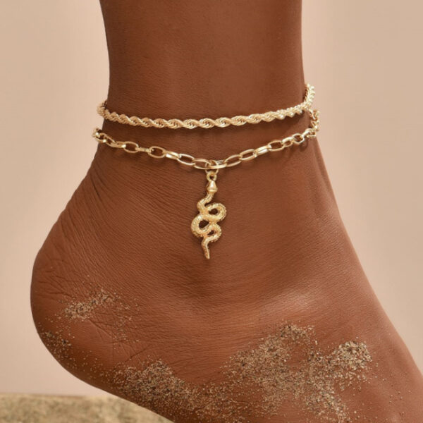 VAGZEB Bohemian Snake Summer Anklets ho an'ny vehivavy kitrokely fehin-tànana napetraka amin'ny rojo tongotra Femme tsy misafo