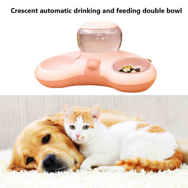 VKTECH Pet Cat Bowl Automatic Feeder Dog Cat Food Bowl With Water Fountain Double Bowl Drinking 2