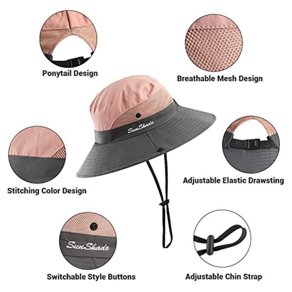 1PCS Wanita Topi Matahari Bertepi Lebar Perlindungan UV boleh dilipat Topi Baldi Pantai Ekor Kuda Topi Memancing 1