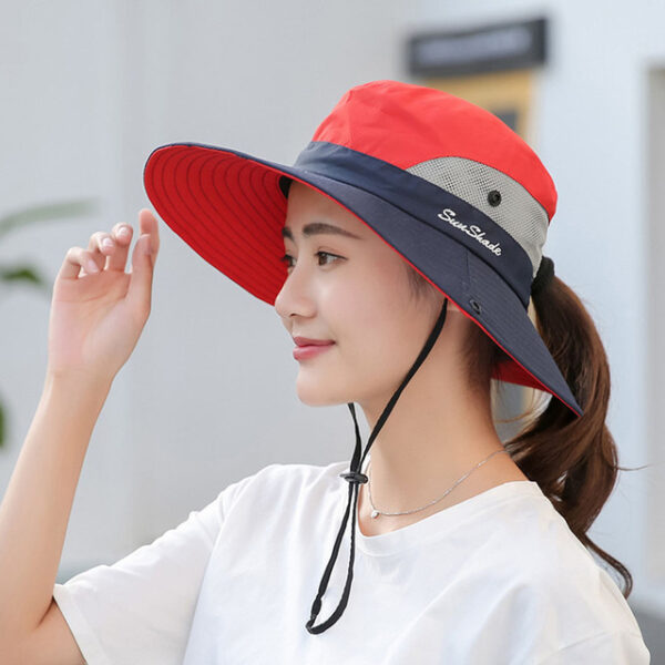 1PCS Womens Wide Brim Sun Hats Foldable UV Protection Beach Bucket Hats Ponytail Mesh Fishing Hat 2.jpg 640x640 2