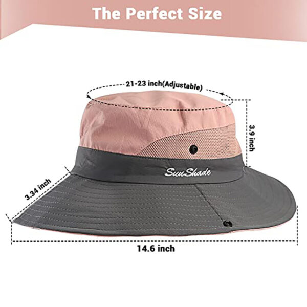 1PCS Womens Wide Brim Sun Hats Foldable UV Protection Beach Bucket Hats Ponytail Mesh Fishing Hat 3