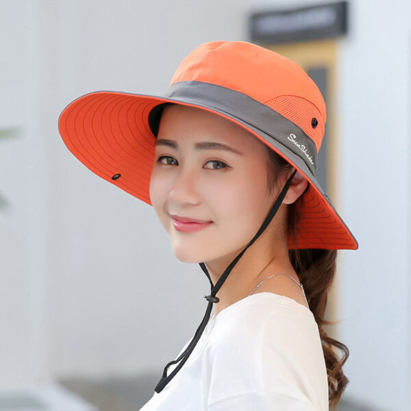 1PCS Wanita Topi Matahari Bertepi Lebar Perlindungan UV Boleh Dilipat Topi Baldi Pantai Ekor Kuda Topi Memancing 5.jpg 640x640 5