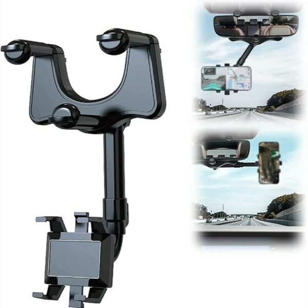 1pc Car Phone Holder 360 Degree Rotatable Adjustable Rearview Mirror Hanging Clip Bracket For Cell Phone 1