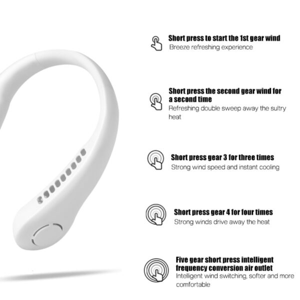 2022 Portable Bladeless Hanging Fans USB Rechargeable Leafless Mini Neck Fan Air Conditioner Cooling Wearable Neckband 4