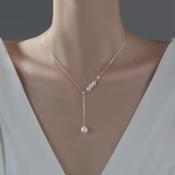 925 Sterling Silver Trendy Imitation Pearl Necklace Clavicle Chain Elegance Pendant Necklace For Women Wedding Jewelry 4
