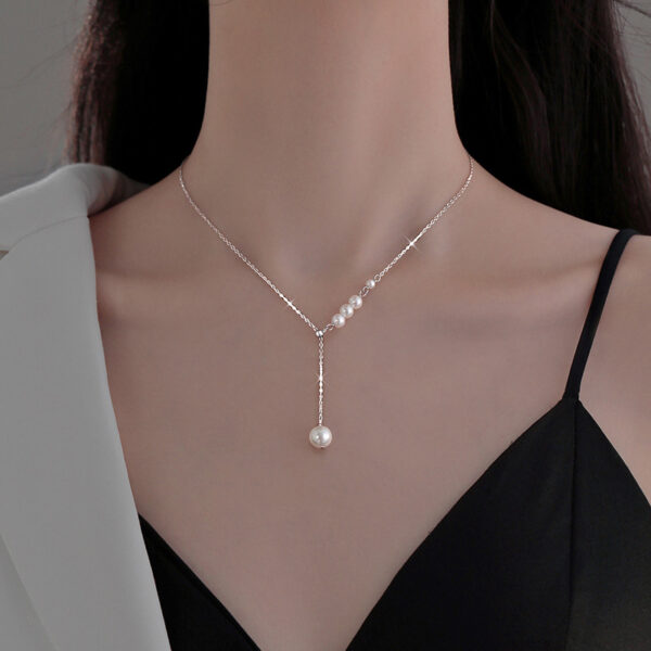 925 Sterling Silver Trendy Imitation Pearl Necklace Clavicle Chain Elegance Pendant Necklace For Women Wedding Jewelry