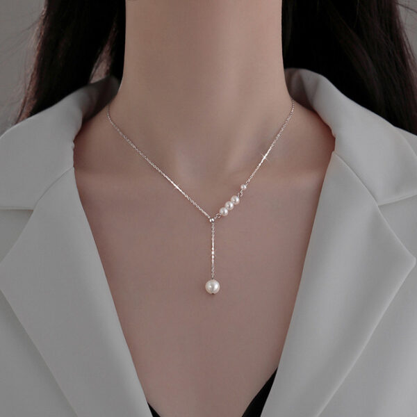 925 Sterling Silver Trendy Imitation Pearl Necklace Clavicle Chain Elegance Pendant Necklace For Women Wedding