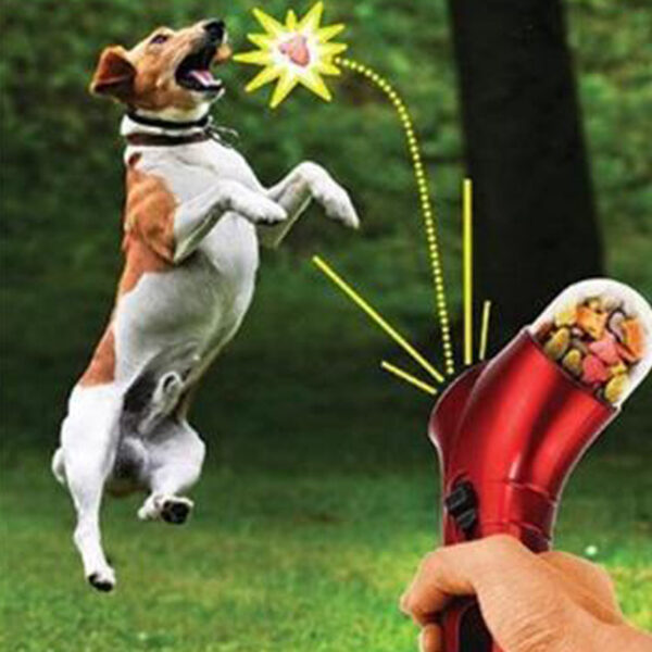 Nkịta nri Nkịta Catapult Launcher Dog Cat na-agwọ ihe mmalite nri nri Catapult Pet Interactive Training Toys.