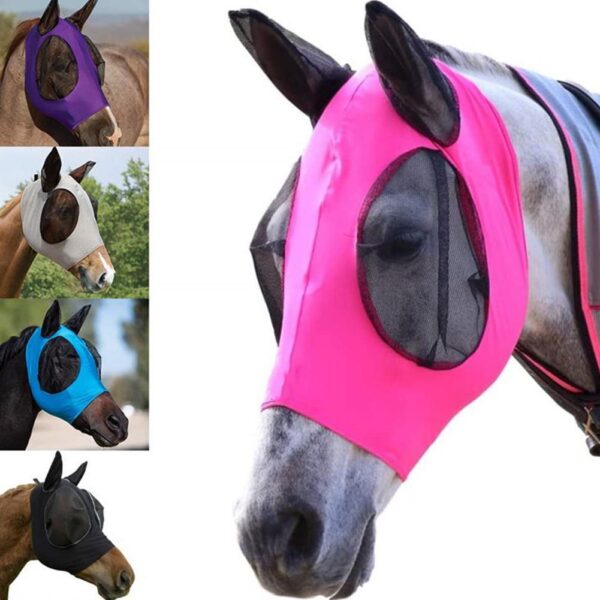 Horse Fly Masks Breathable Anti Mosquito Elastic Horse Face Cover Decor Face Shields With Ears Care 1
