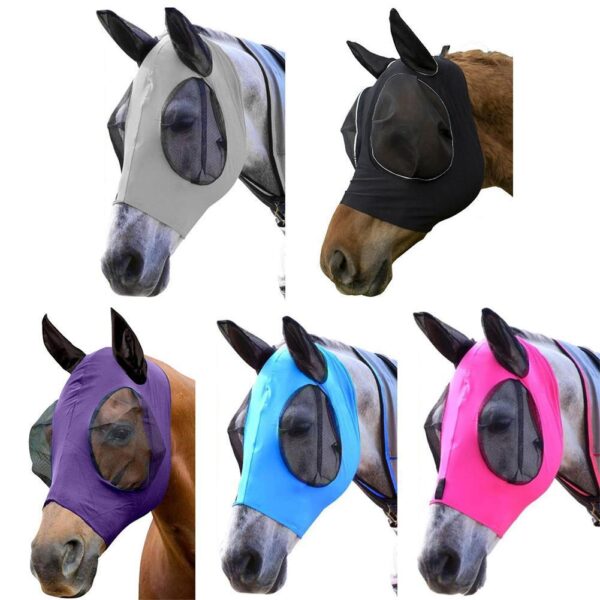 Hestefluemasker Pustende antimyggelastisk hesteansiktsdeksel Dekor ansiktsskjold med ørerpleie