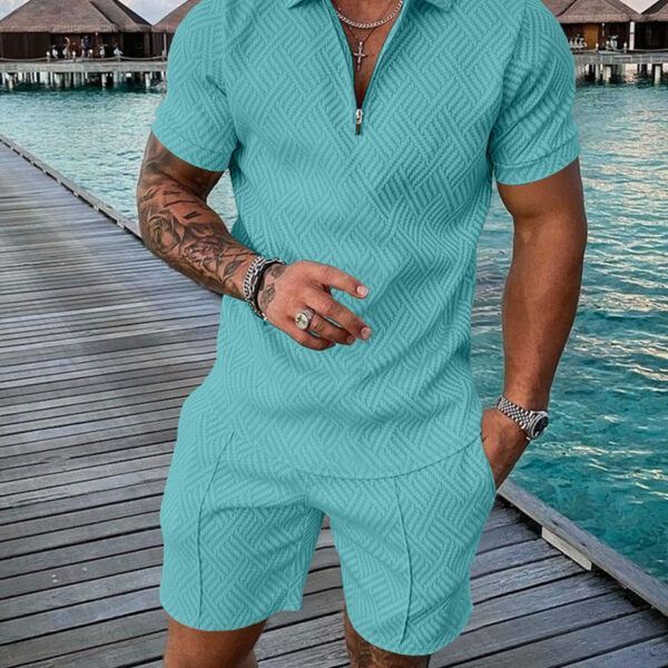 Men s Tracksuit Casual Short Sleeve Zipper Polo Shirt Shorts Set for Men Casual Streetwear 2 1